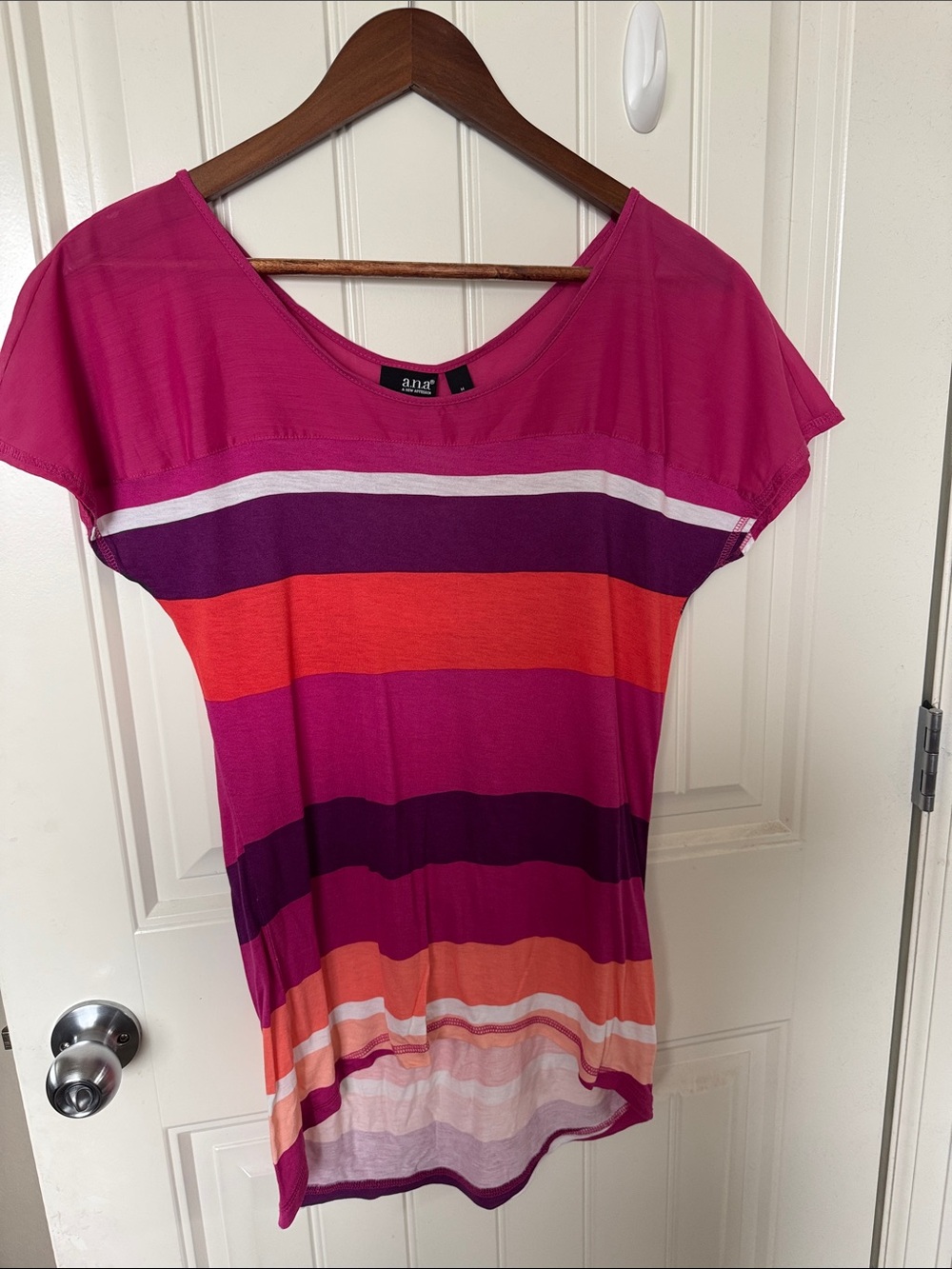 a.n.a Magenta Striped Short-Sleeve Tee with Orange and Purple Bands